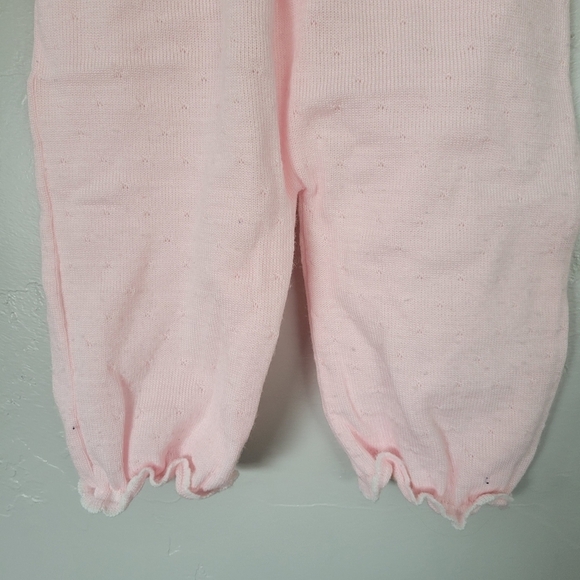 Friemanit Vintage Baby Girl 9 Months Light Pink Knit Outfit Square Collar Bear - Picture 3 of 8